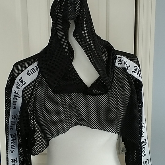 Forever 21 Tops - Forever 21 Black Mesh Crop "Fake News" Hooded  1X